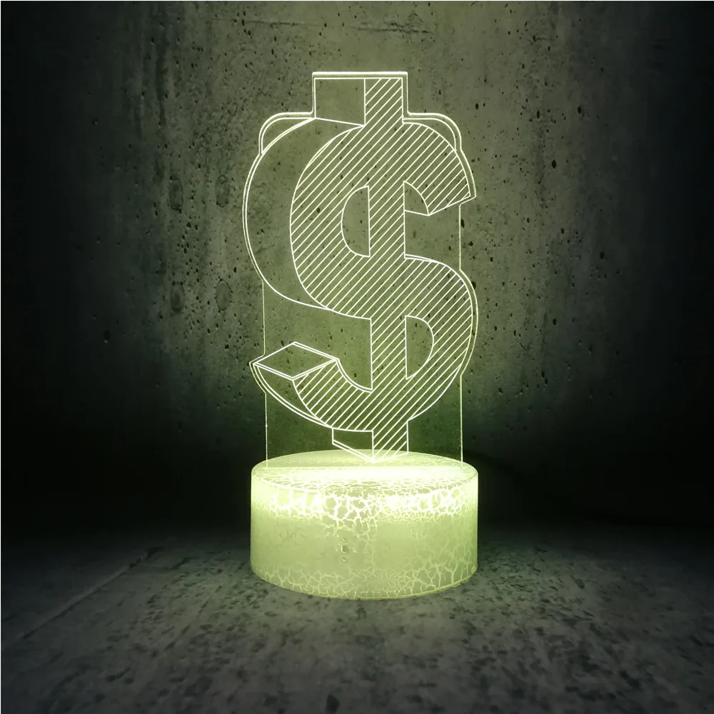 3D Dollar Cash модель USB светодиодный светильник 7 цветов меняющий иллюзию ночной