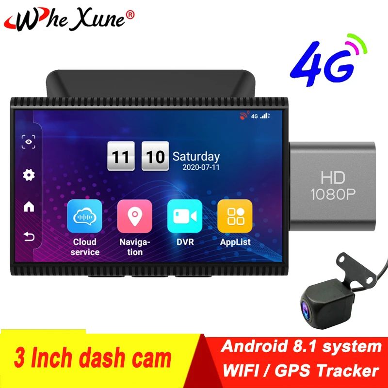 WHEXUNE 3 дюймов Dash Cam smart 4G Android 8 1 Видеорегистраторы для автомобилей 1080P видео Запись