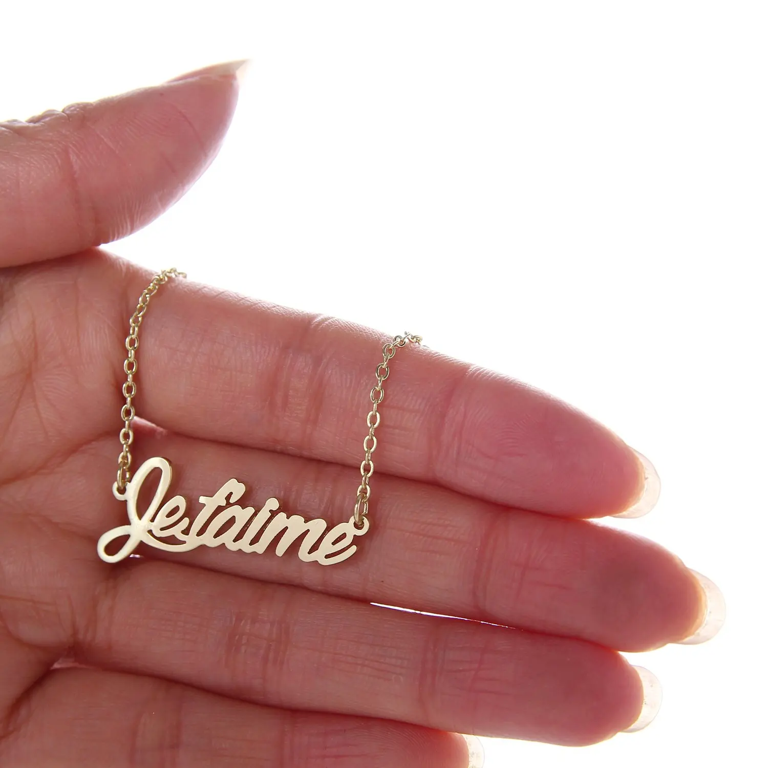 

Simple Gold Color Personalized Name Necklace Stainless Steel Customized Metal Cut Necklaces Custom Wedding Jewelry