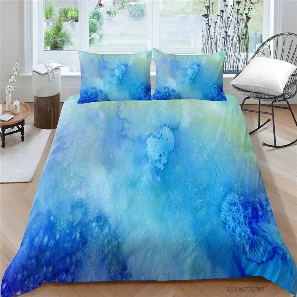 

Watercolour Bedding Set King Size Artistic Mysterious Blue Duvet Cover Single Twin Full Queen Double Bed Set 3D Marbling