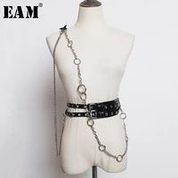 eam pu leather black chain split joint double buckle belt personality women new fashion all match spring autumn 2022 1m527