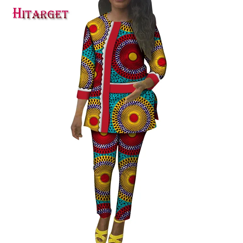 African Clothing 2020 fashion Women 2 Pieces Sets Long Top+long Pants Suit for Women Dashiki Batik Print Pure Cotton WY5515