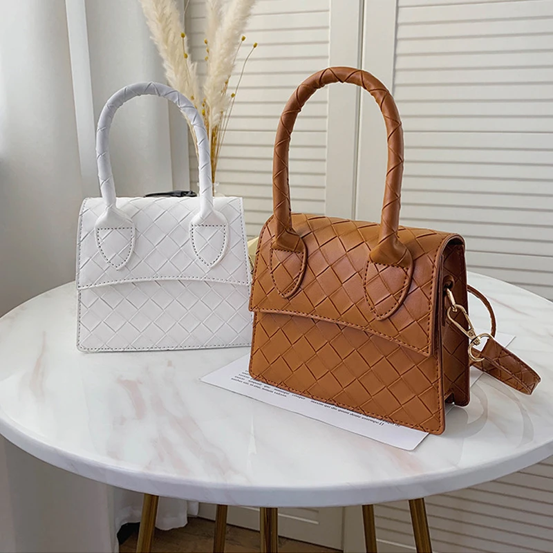 

Small Weave PU Leather Crossbody Bags For Women 2020 Trend Shoulder Handbags Designer Branded Women's Hand Bag