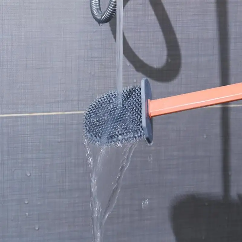 

No dead angle silicone toilet brush, flat head soft brush, with quick drying bracket, cleaning brush for toilet accessories