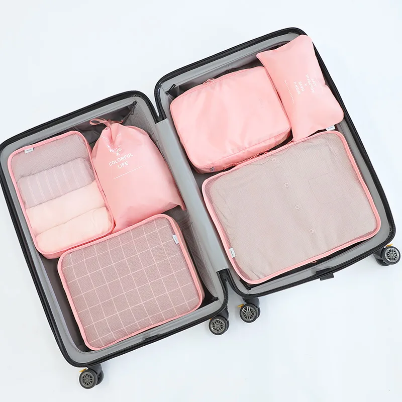 Travel storage bag fashion twill suit suitcase clothes storage bag travel underwear storage bag drawstring pocket 6 sets