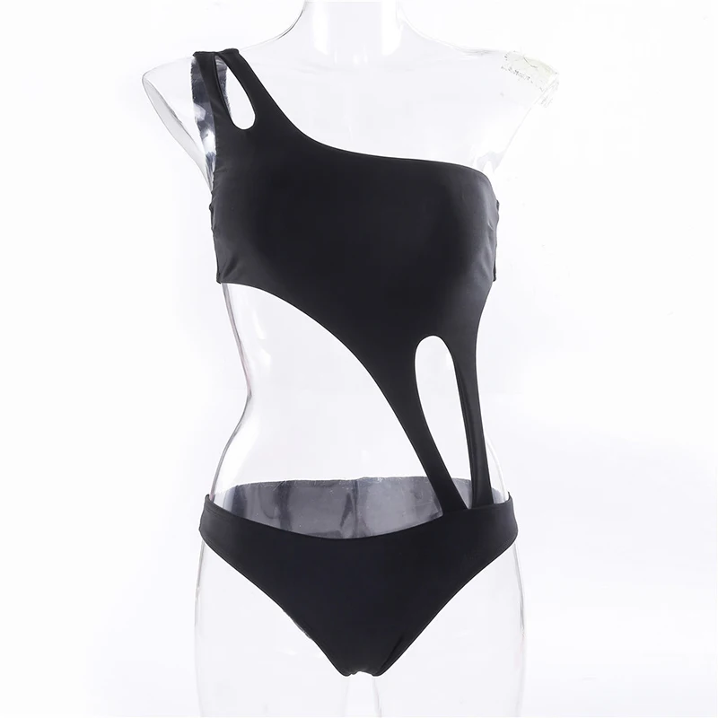 Черный слитный купальник с коротким рукавом женский узлом 2020 новый открытый