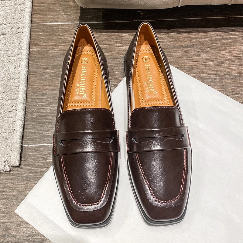 

Women British Style Office Lady Simple Solid Soft Leather Loafers Flats Shoes