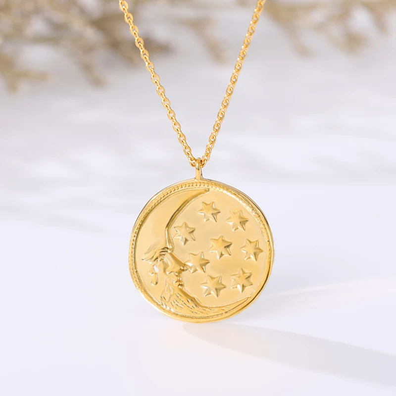 Винтаж монета с портретом подвеска Звезда Луна золотое украшение на шею Цвет