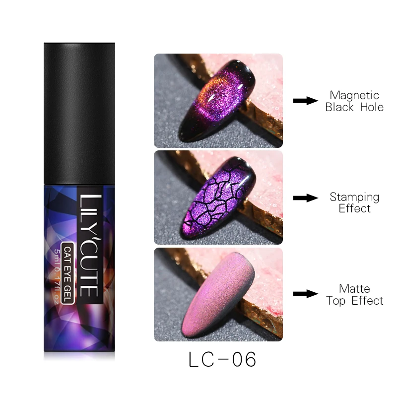 LC06 LILYCUTE 9D Galaxy кошачий глаз Магнитный Гель-лак для ногтей Auroras ногтей матовый градиентный стойкий замачиваемый УФ-Гель-лак - Цвет: LC06