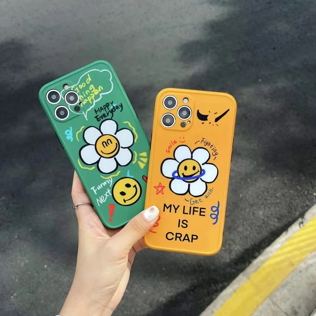 

Smiley Sun Flower Phone Case Cover for Iphone 12Promax 11Pro X 11 XR 7 8 Plus XSMAX XS Soft IMD Funda Case for Iphone 11Promax