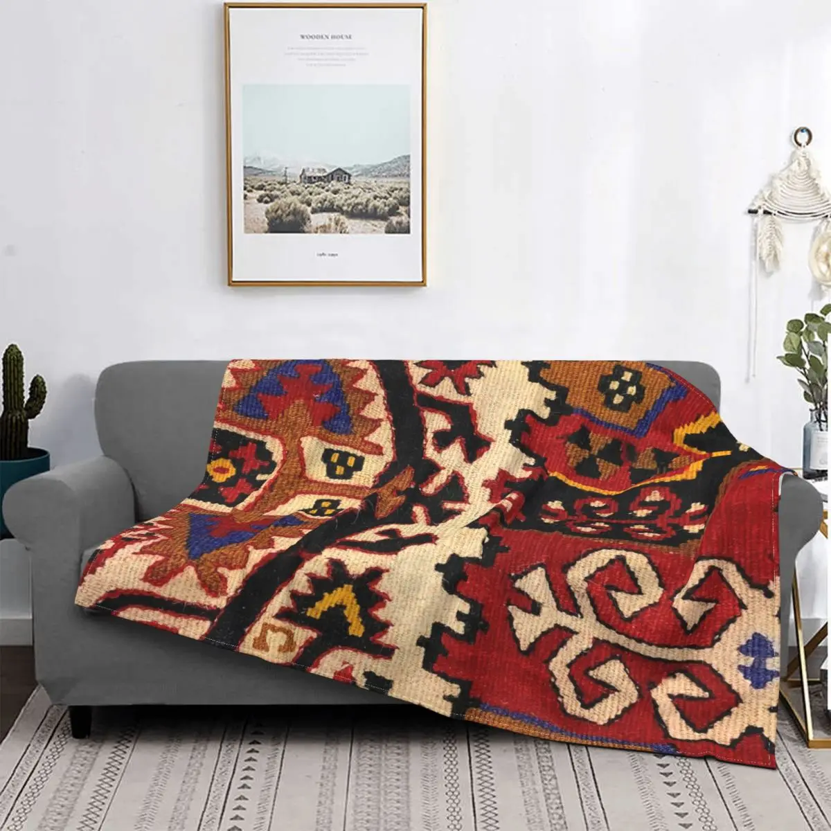 

Manta de franela suave y cálida de felpa para sofá, cobertor de forro polar de estilo bohemio, bohemio, Hippie, geométrico, para