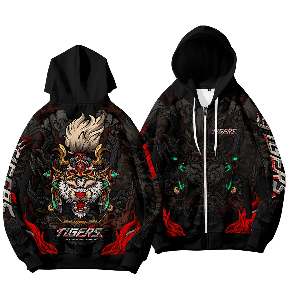

Men Hooded Loose Jacket Sweatshirt Zipper Black Tiger Printed Sweatshirt Spring Autumn Long Sleeve Hoodie Plus Size S-6XL