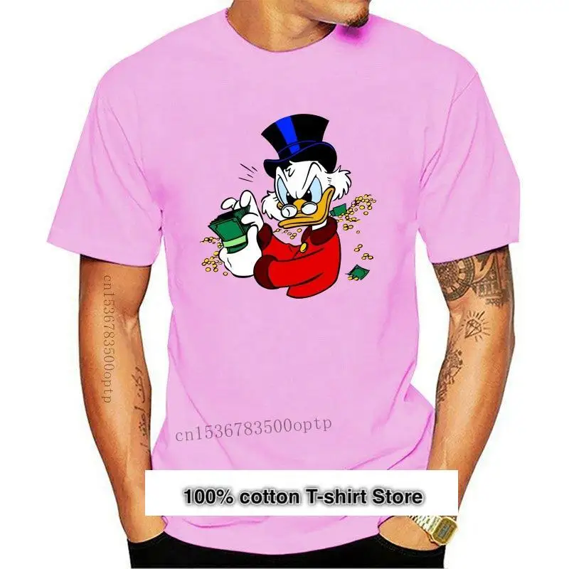 

Camiseta de algodón con cuello redondo para hombre y mujer, camisa 100% con estampado personalizado, Scrooge McDuck, nueva