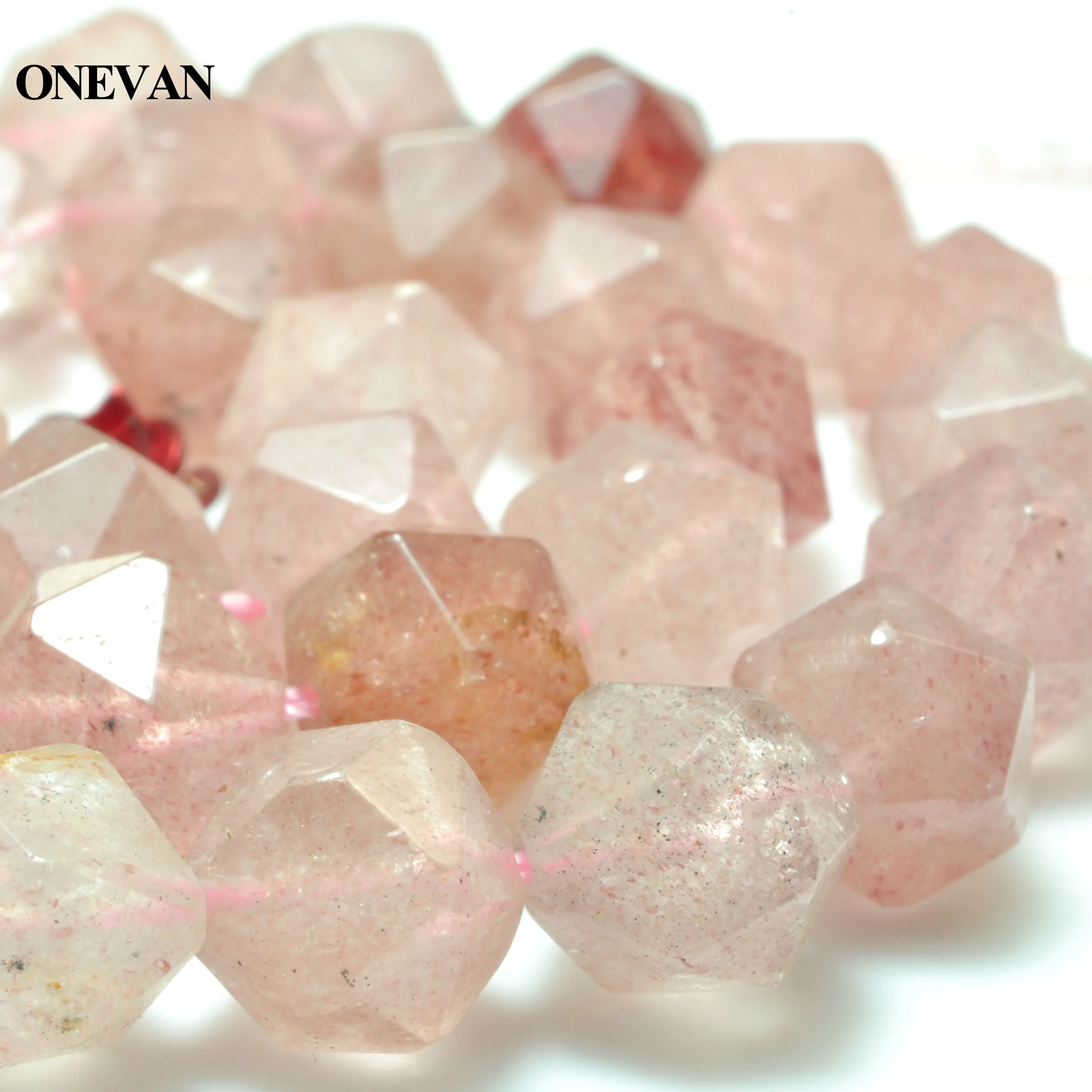 

ONEVAN Natural Strawberry Quartz Crystal Diamond Faceted Beads 10mm Stone Bracelet Necklace Jewelry Making Diy Gift Design