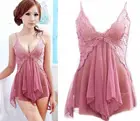 Новое поступление женское сексуальное кружевное нижнее белье без рукавов Нижнее белье Пижама + стринги Ночная рубашка экзотическое розовое платье комбинация