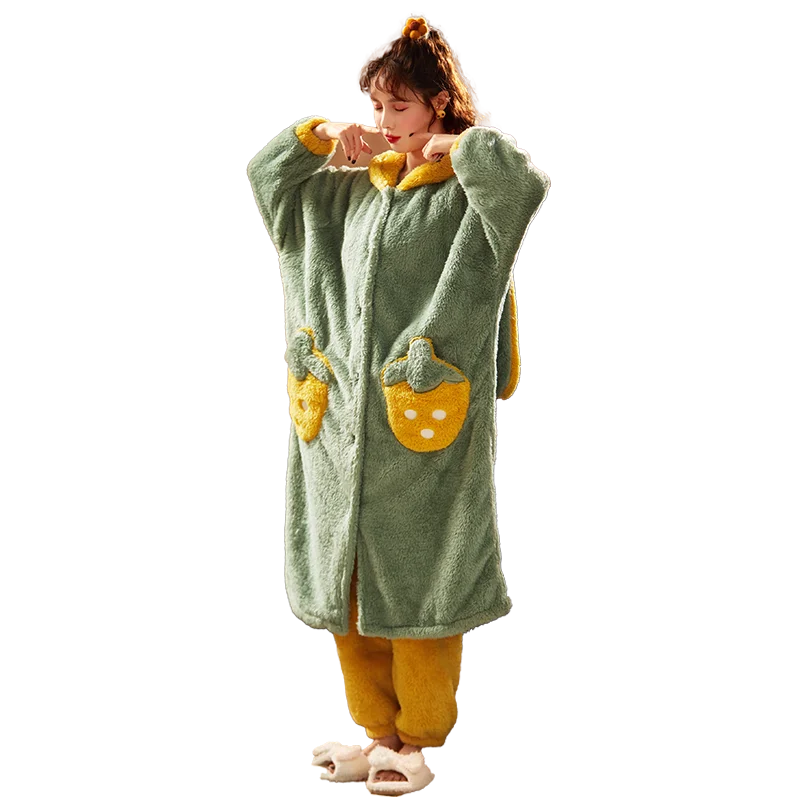 Plus Size XXL Winter Pyjamas Intensification Nighty Women Sleepwear Loose Version Medium Style Hooded Pajamas Plush Pajama set