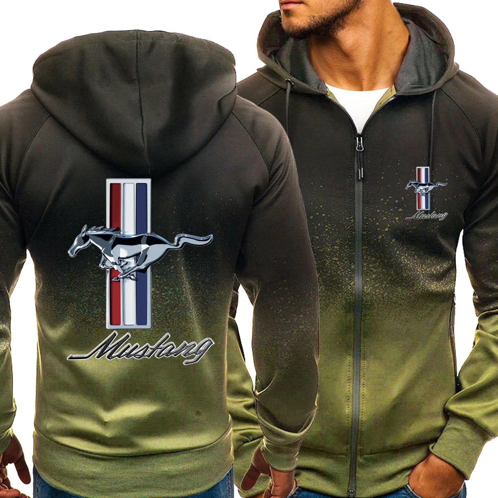 

Spring Autumn New Hoodies Men Mustang Leisur Fashion HipHop Harajuku Gradient color Long sleeve zipper Jacket Clothing