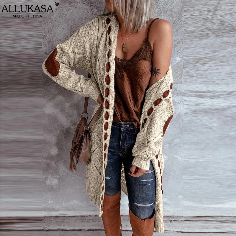 Женский винтажный Кардиган с длинным рукавом повседневная трикотажная кофта