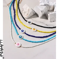 turkish evil eye natural shell beads choker necklace for women girls boho handmade colorful beaded chain necklaces jewelry gift