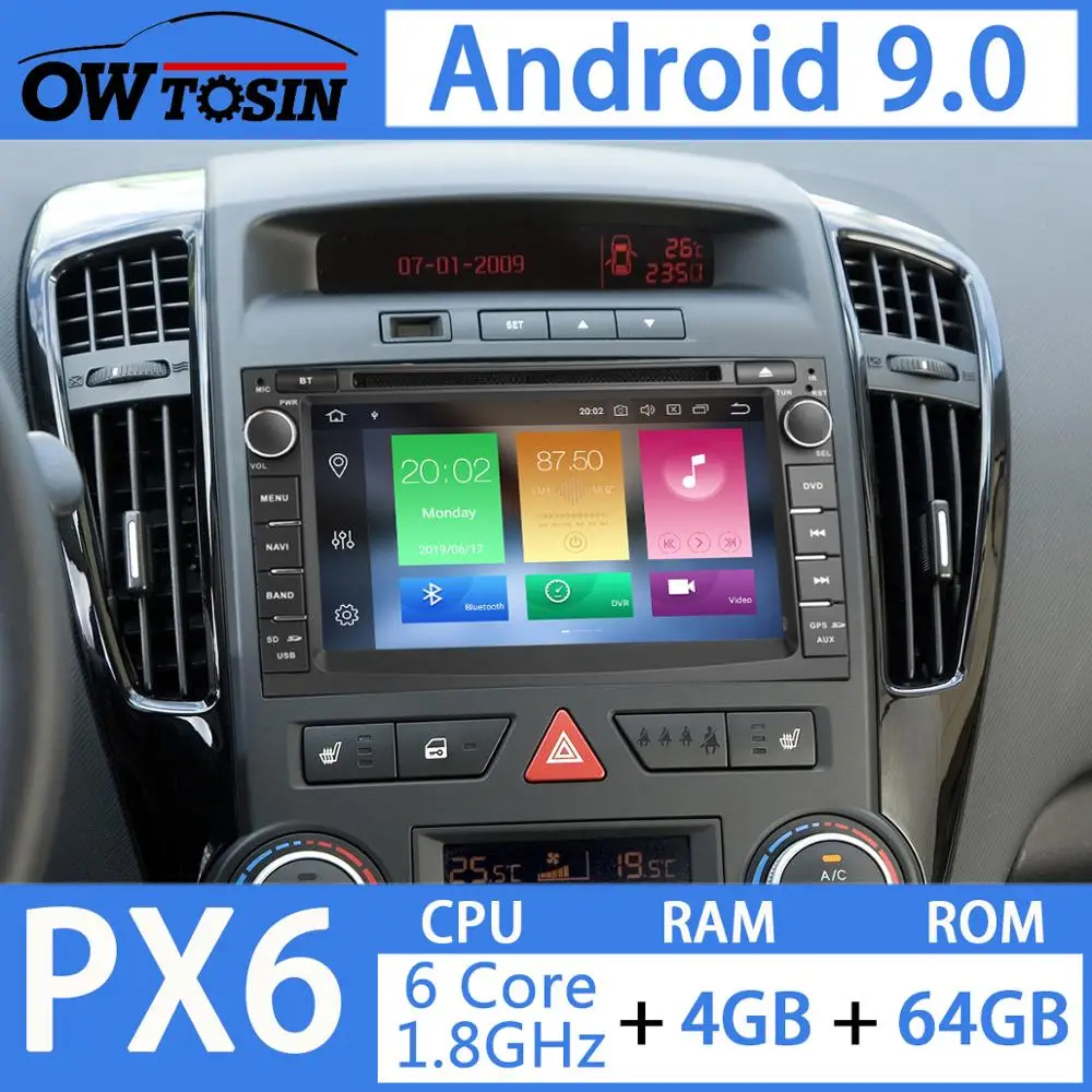 Автомобильный мультимедийный DVD-плеер PX6 7 дюймов 4 Гб + 64 ГБ 2 Din Android 9 0 для KIA Ceed 2009
