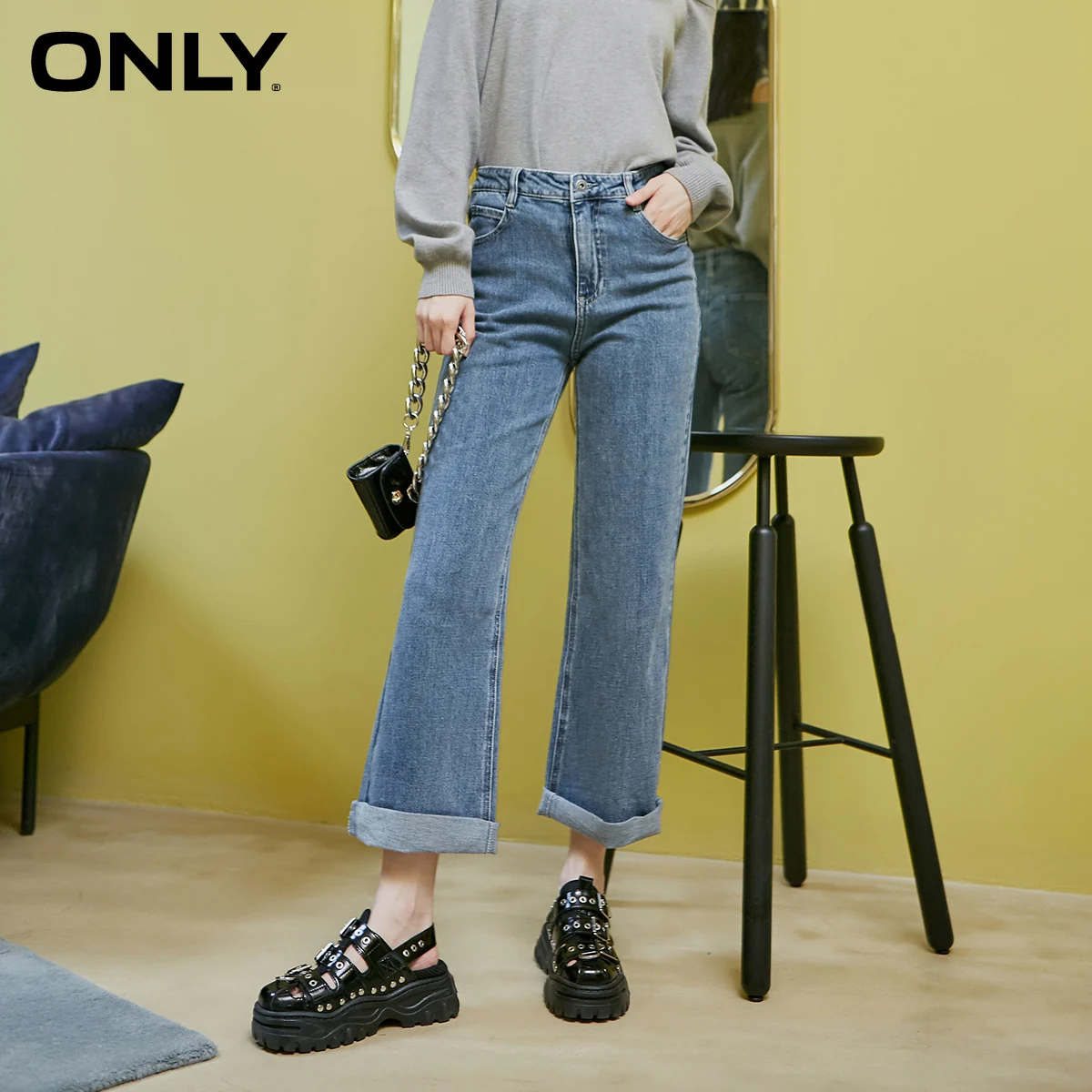 

ONLY autumn new fashion frayed high waist retro casual bootcut jeans women | 120332029