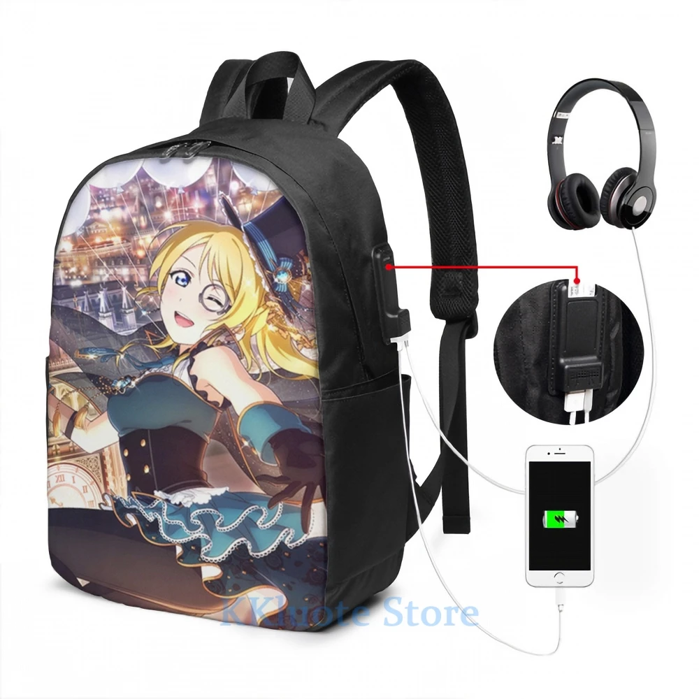 Забавная графическая печать work Ver. Рюкзак для ноутбука 2 Eli Ayase с USB-зарядкой