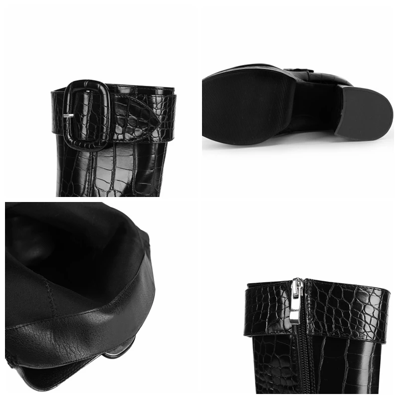 

ORCHALISA Women Ankle Boots New 2021 Square Toe 14cm Block High Heels Faux Genuine Leather Zip Buckle Big Size 42 Casual C2290