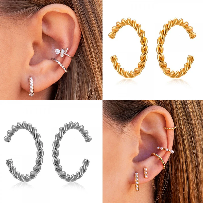 Aide 925 пробы серебро c образный личности все матч серьги ухо клип в стиле панк из