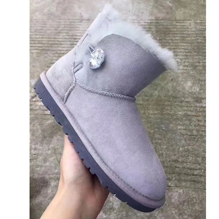 Light Grey Модные зимние ботинки из натуральной овечьей кожи; классические женские ботинки в австралийском стиле; ботильоны с натуральным мехом; теплые шерстяные зимние ботинки; обувь - Цвет: Light Grey