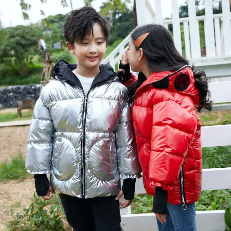 

2020 New children fashion Down jacket winter kids outerwear casual warm boys hoodded jacket with glasses Girls warm coats4-13Y