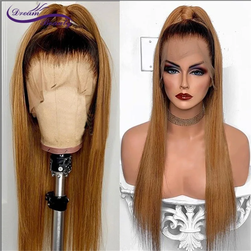 Dream Красота волосы Remy Предварительно человеческие волосы 13x6 синтетические волосы на кружеве парики прямые волосы с детскими волосами для Для женщин Выбеленные узлы