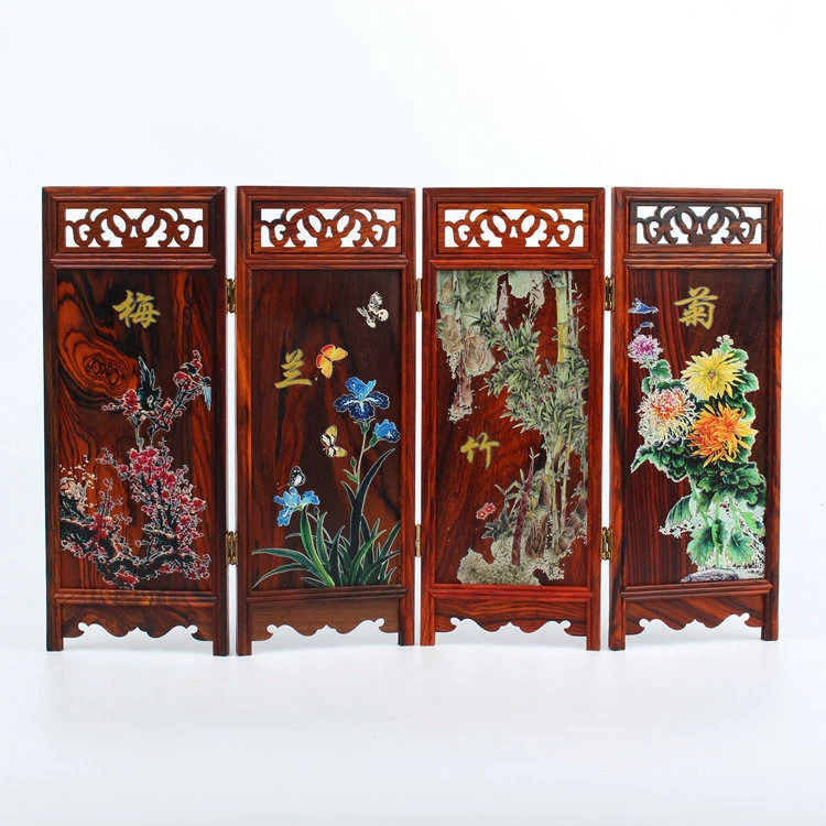 

QK011-4-листная Складная красная розовая мини-мебель Сливовая Орхидея бамбуковая хризантема-L36 * H22.8 * D0.7 см