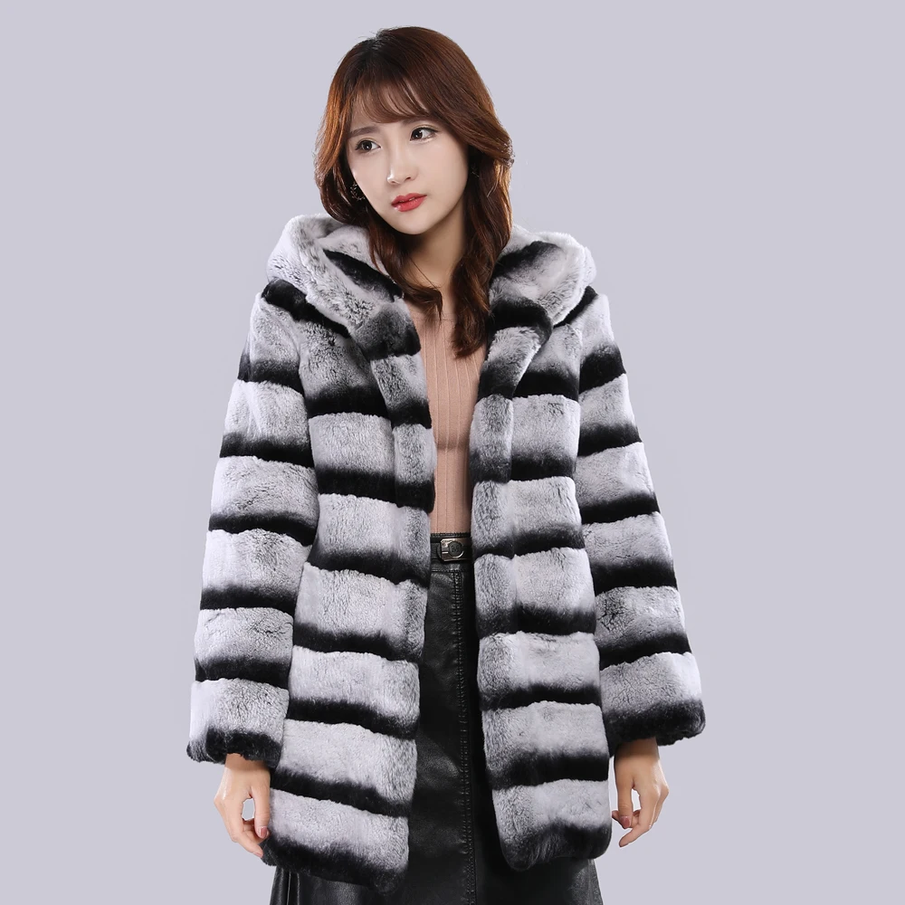 Женские зимние теплые шубы из Шиншиллы 100% натуральные меховые куртки кролика