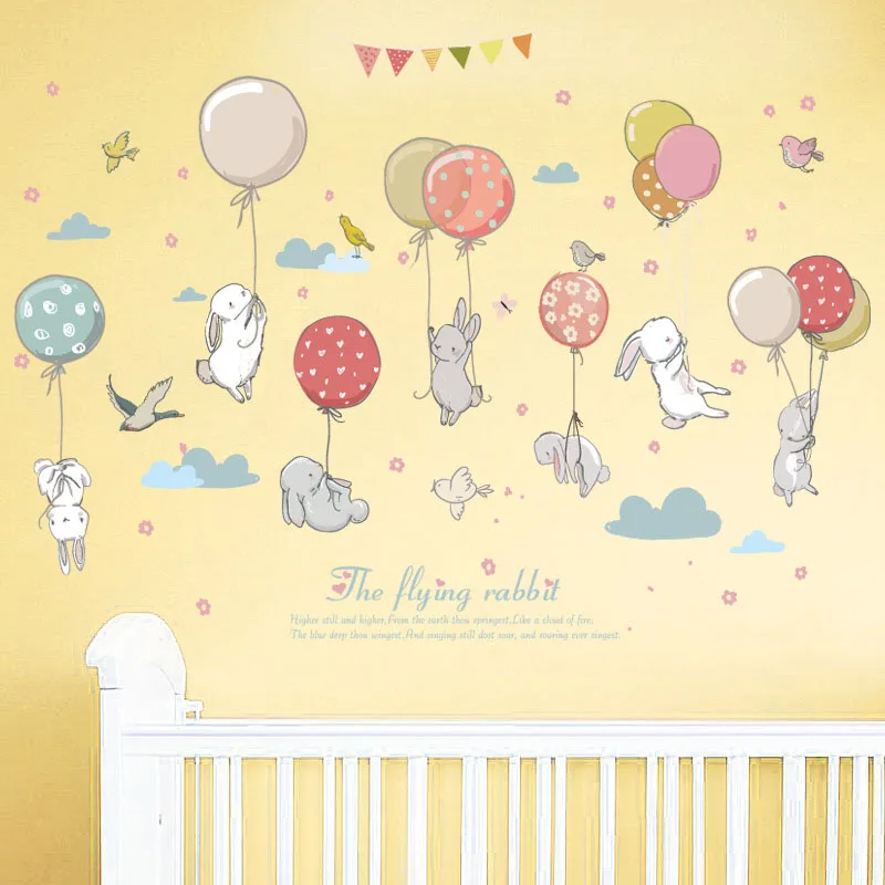 

Cute Balloon Rabbit Cartoon Wall Stickers for Baby Room Door Decoration Stickers Child Room Decor Waterproof Vinyl Wall Decal