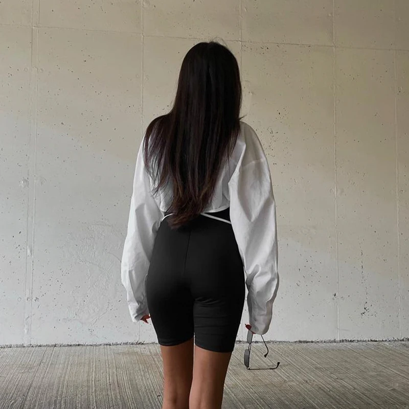 

Rockmoer Spring Autumn Women Shirts White Plain Loose Blouses Female Crop Tops Long Sleeve Korean Style White Tie Up Blusas