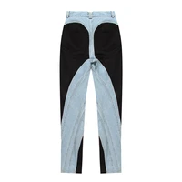 2022 spring new stretch jeans line sense personality contrast color stitching washed light colored street trousers