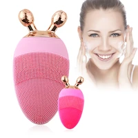 2 in 1 mini electric facial cleansing brushes ball roller massager rechargeable silicone sonic exfoliating facial pores cleanser