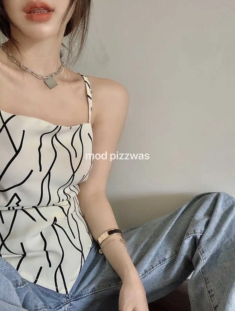 

Sexy Lace-up Bow Design Backless Inner Wear Blouse Women's Summer New Slim Fit Irregular Spaghetti-Strap Vest