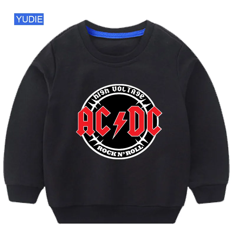 Свитера для маленьких мальчиков; Осенняя модная детская толстовка ACDC; белый Хлопковый пуловер для маленьких девочек; милый детский топ с длинными рукавами - Цвет: sweatshirt black