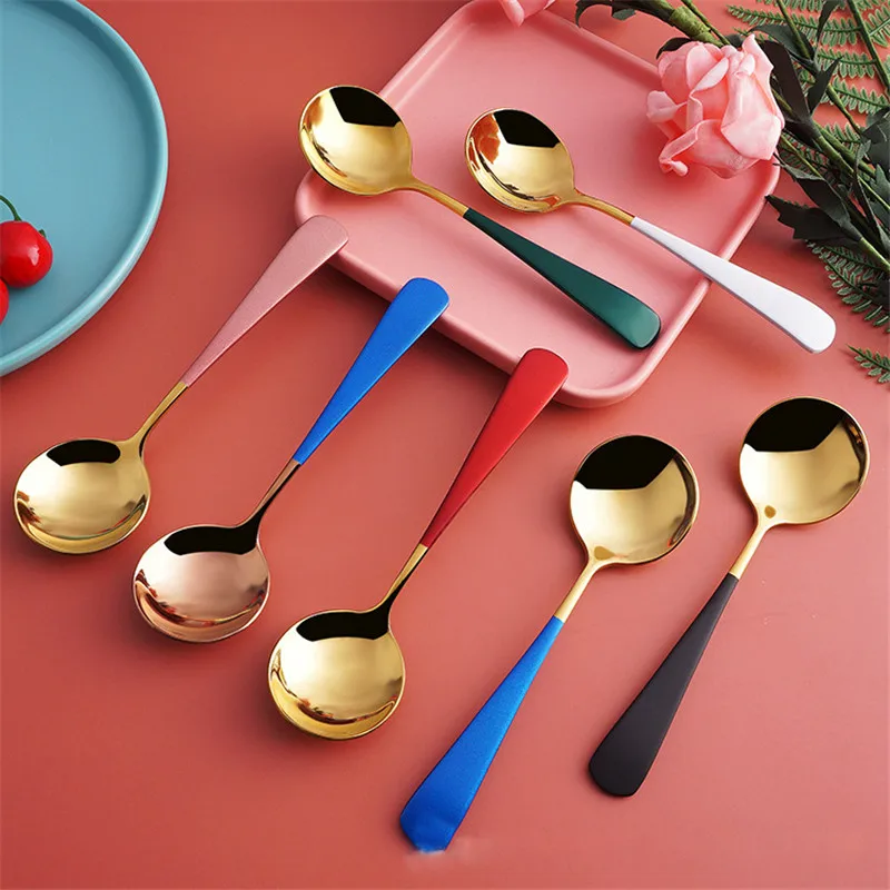 Столовая посуда 4 шт./компл. ложки цветная чайная ложка Золотая 8 цветов кофейная
