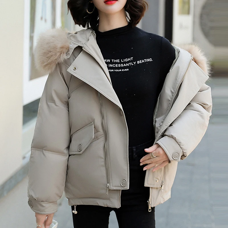 

Women Thicken Warm Parka Coat LooseWomen's Winter Bread Coat Fur Collar Hooded Outwear Padded Woman Parkas Jackets