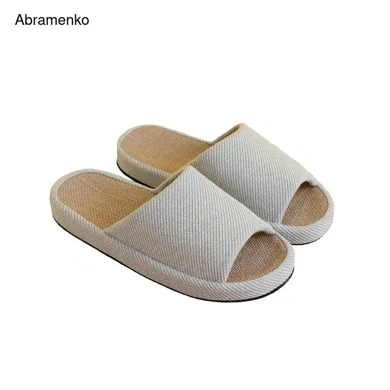 

2021 Spring Summer Autumn Cotton Linen Slippers Home Floor Shoesthick Bottom Silent Slippers Open Toe Women Shoes For Lovers