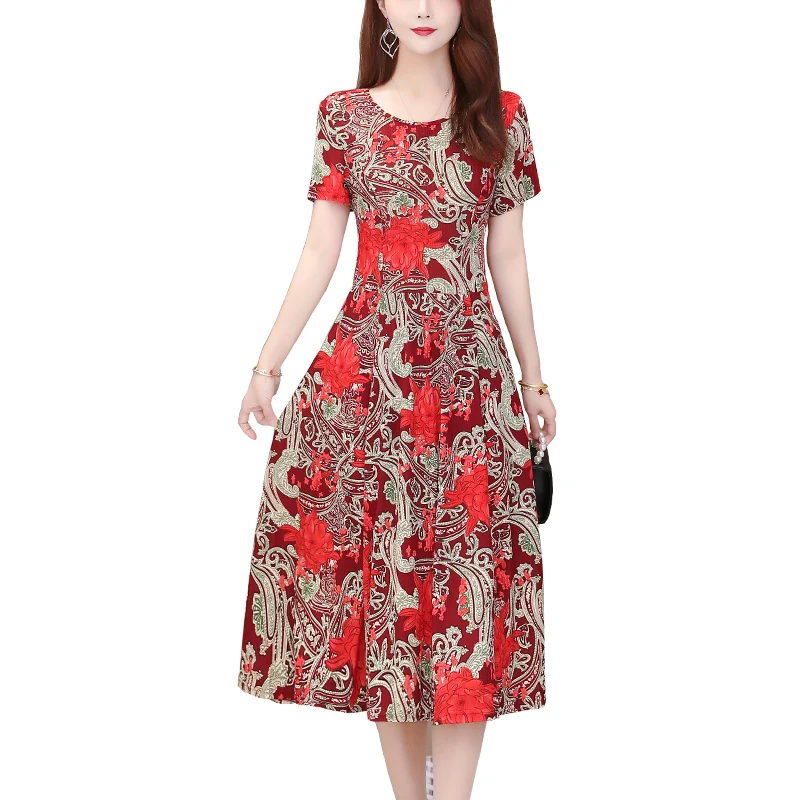 

Women Summer Dress Women Casual Short Sleeve Square o-Neck Boho Maxi Dress Female Plus Size Robe