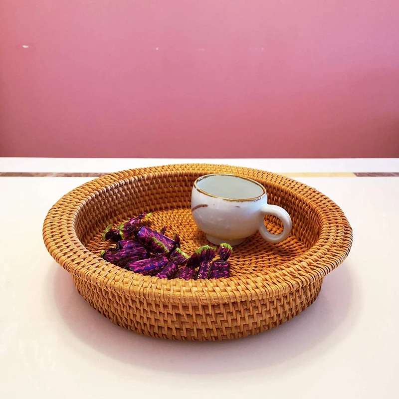 Ротанговый ручной круглый высокий настенный декоративный поднос для