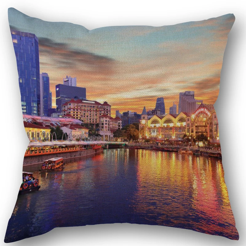 

Singapore Pillow Covers Cases Cotton Linen Zippered Square Decorative Pillowcase Outdoor,Office,Home Cushion 45x45cm One Sides