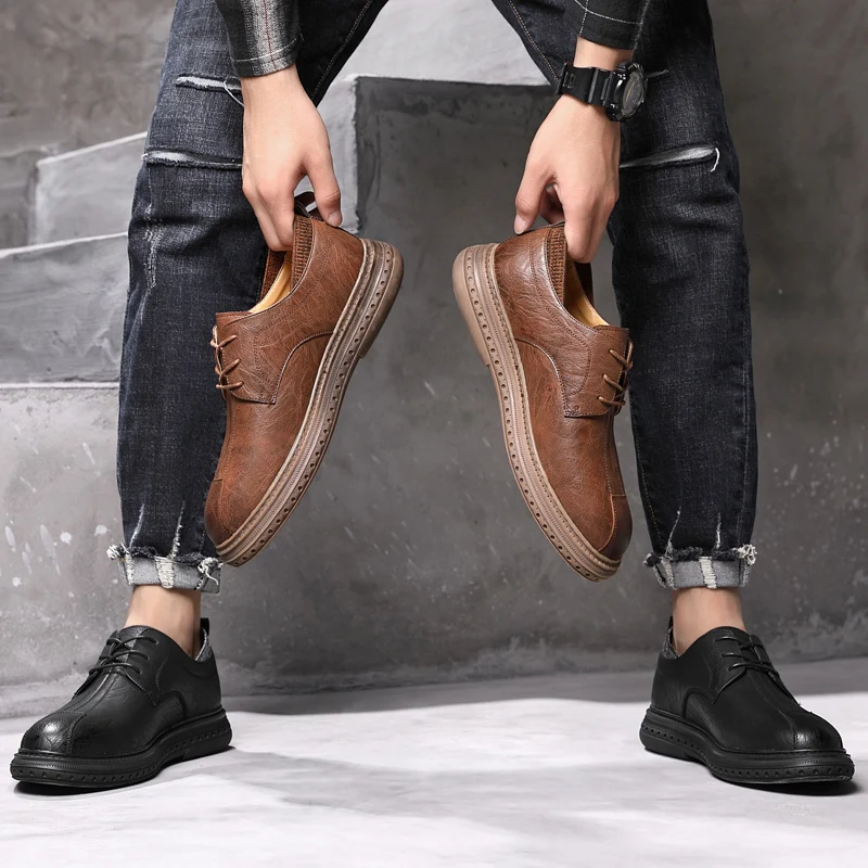 

Men Shoes Casual Spring autumn Leather Simplicity Shoes Men outdoor Lace-Up Style Breathable Fashion Man Shoes Footwear