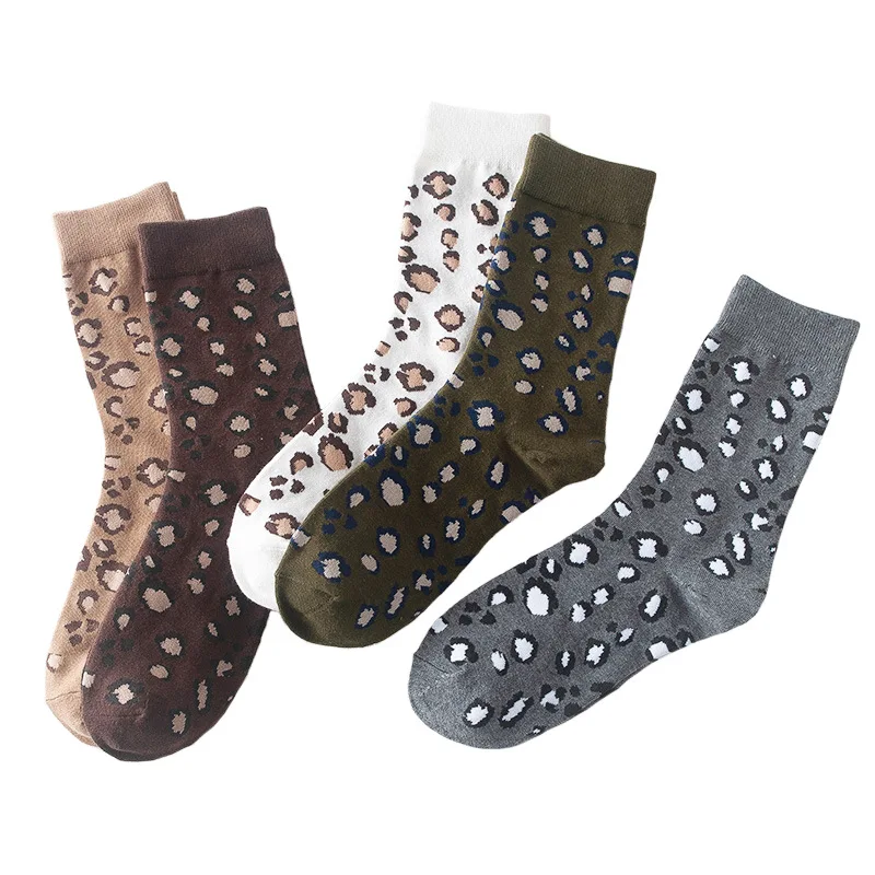 New Fashion Women Leopard Print Socks Spring Autumn High Street Popular Leopard Socks Sexy Wild Trendy Animal Print Warm Socks