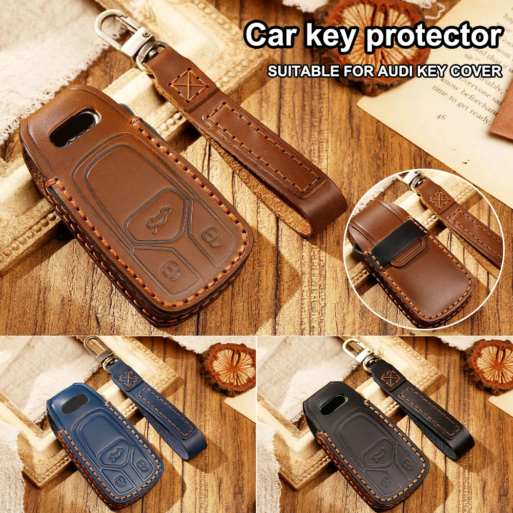 

Leather Car Key Case Cover Key Remote Protector Shell Holder With Metal Keychain for A6L A8L A7 A4L A5 Q5L Q7 Car Accessories