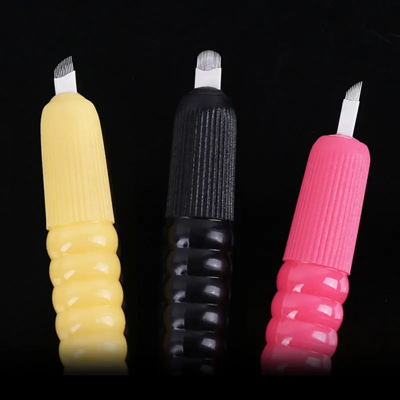 

Professional Permanent Makeup Black disposable microblading pens hand tools 9-18U pins needles embroidery blades with Cap