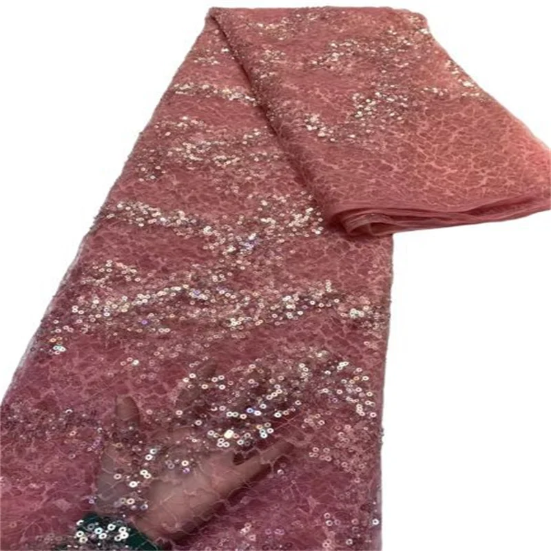 

French Sequins Tulle Lace Fabric Green High Quality African Beads Lace Fabric Nigerian New Design Mesh Lace For Bride Dress